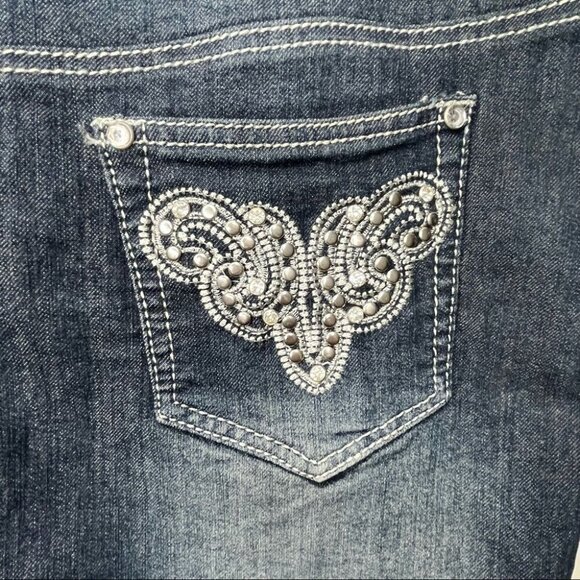 Suko Jeans Denim Skirt Dark Wash Embellished Pockets Size 10 - Picture 4 of 8